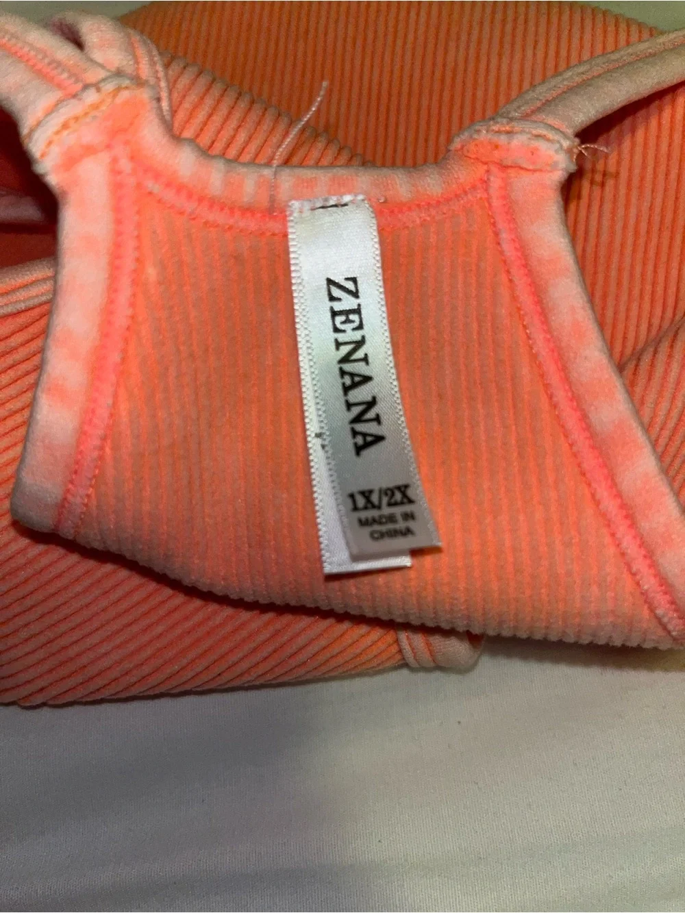 Zenana Outfitters 1x/2x Neon Coral Ribbed Racerback Crop Tank